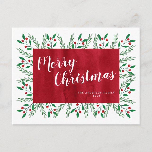 Navidad Personalizada Rojo Acuarela Floral (Anverso)