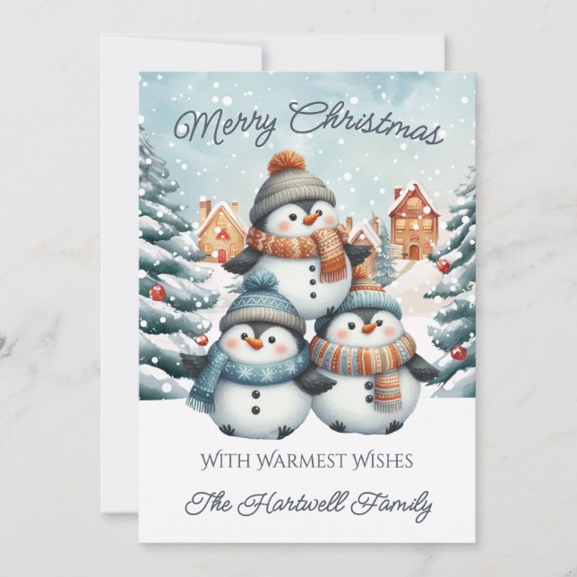 Navidad Pingüino Plano Personalizada (Anverso)