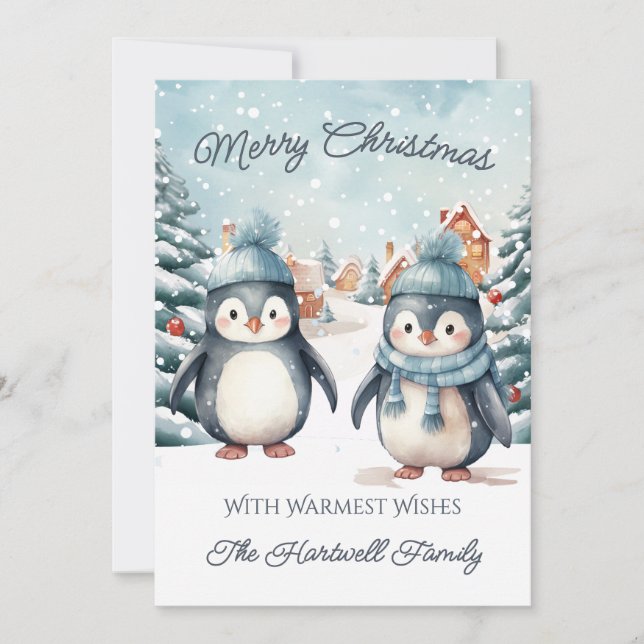 Navidad plana de pingüino personalizada (Anverso)