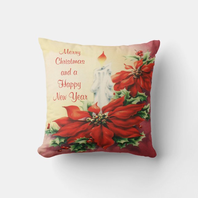 Navidad Poinsettia y Cojín decorativo de la vela (Anverso)