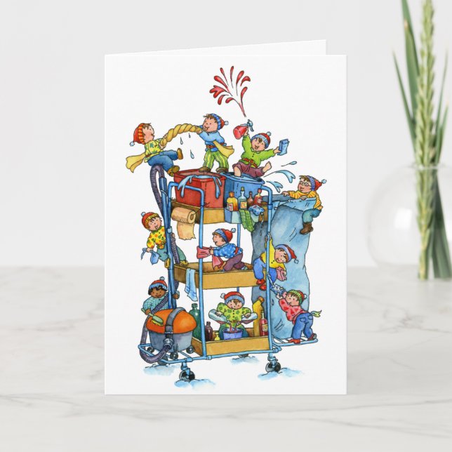 Navidad que limpia la tarjeta de felicitación de (Anverso)