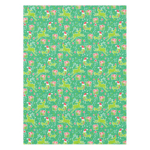 Navidad reno y mantel verde del pájaro