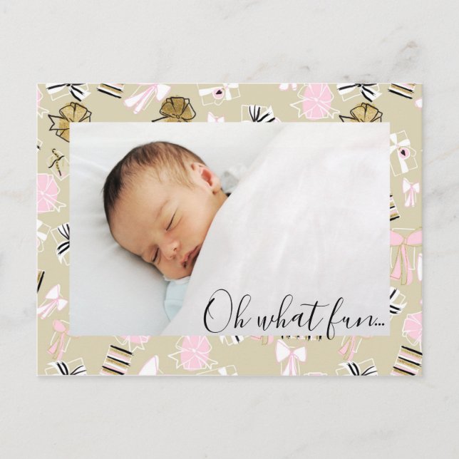 Navidad rosa y dorada presenta postal de fotos (Anverso)