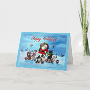 Navidad Santa de Boston Terrier y animales Greetin
