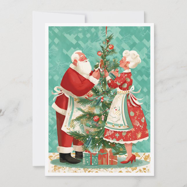 Navidad Sr y Sra Claus Retro Vintage Simple  (Anverso)