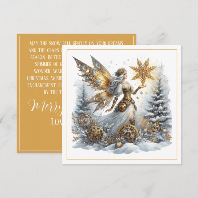 Navidad Steampunk – Hada Dorada con Copo de Nieve  (Anverso / Reverso)