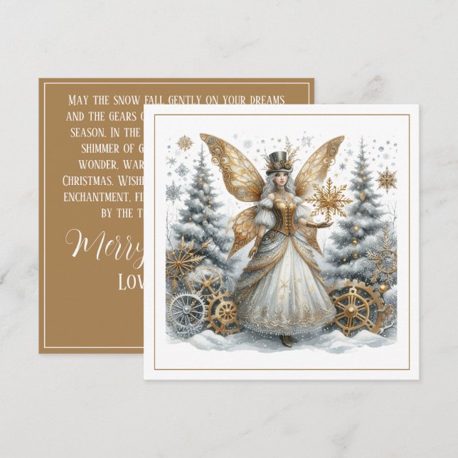 Navidad Steampunk – Hada Dorada en Bosque Nevado (Anverso / Reverso)