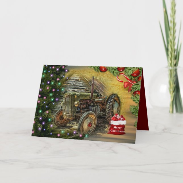 Navidad Tractor Verde Antiguo (Anverso)