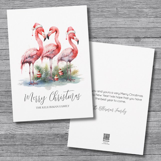 Navidad Tropical Alegre (Pink Flamingo Tropical Merry Christmas Holiday Card)
