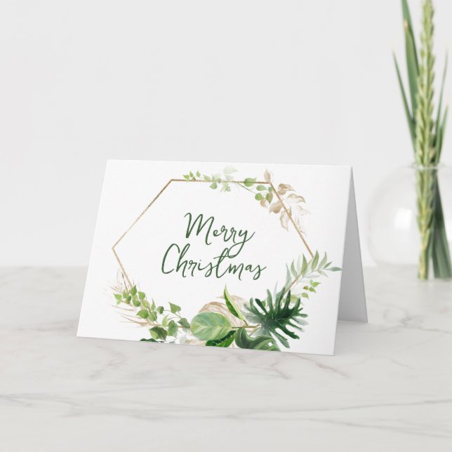 Navidad Tropical Verde y Hojas de Monstera Doradas (Anverso)