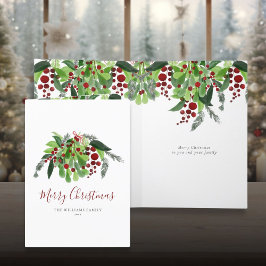 Navidad Verde Acuarela Bayas Rojas