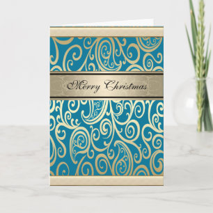 Navidad verde azulado floral del oro del vintage