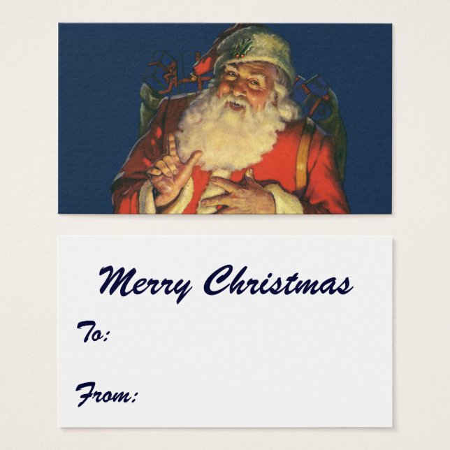 Navidad Vintage, alegre Santa Claus con juguetes (Anverso y reverso)