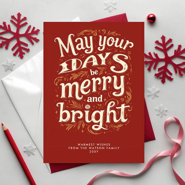 Navidad Vintage Alegre y Brillante Rojo  (Vintage Merry and Bright Red Christmas Holiday Card)