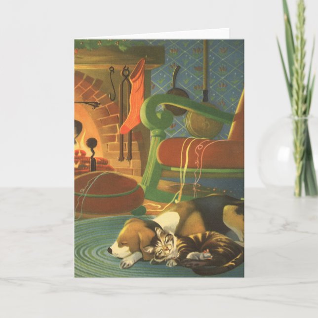Navidad vintage, animales durmientes por chimenea (Anverso)