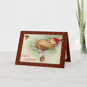 Navidad vintage, ardilla, pino y bellota