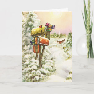 Navidad Vintage, buzones en paisaje invernal 