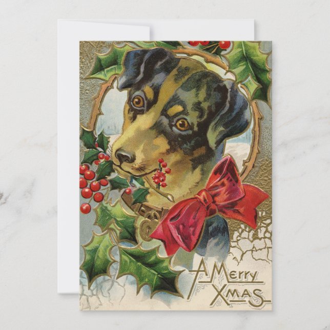 Navidad Vintage, Cachorro Dachshund con Acebo (Anverso)