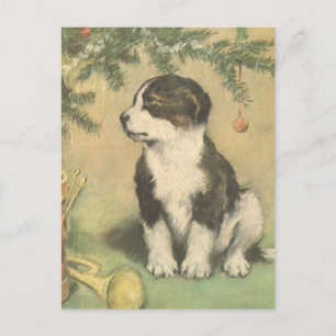 Navidad Vintage, Cachorro Lindo Debajo del Árbol d