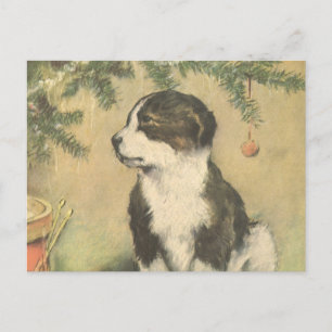 Navidad Vintage, Cachorro Lindo Debajo del Árbol d
