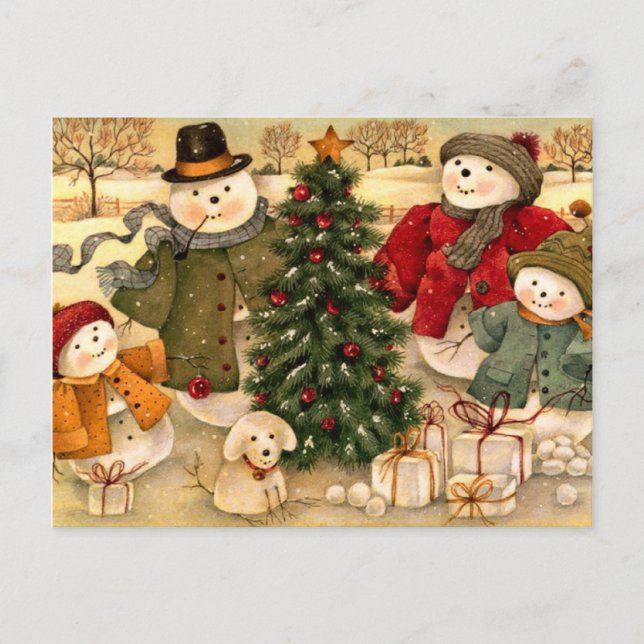 Navidad vintage, familia de hombres de nieve (Anverso)