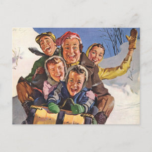 Navidad Vintage, Familia Feliz en Trineo
