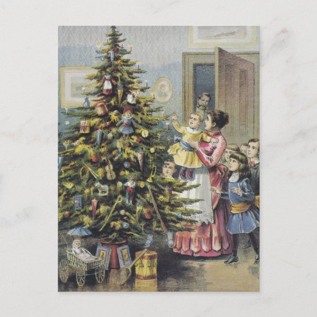 Navidad vintage, familia victoriana alrededor del  (Anverso)