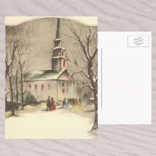 Navidad Vintage, Iglesia en paisaje invernal nevad