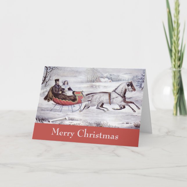 Navidad Vintage, Invierno Camino, Caballo Sleigh (Anverso)