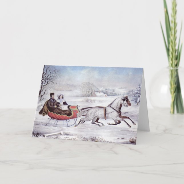 Navidad Vintage, Invierno Camino, Caballo Sleigh (Anverso)