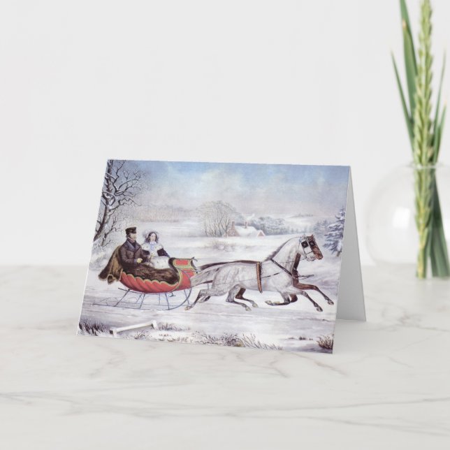 Navidad Vintage, Invierno Camino, Caballo Sleigh (Anverso)