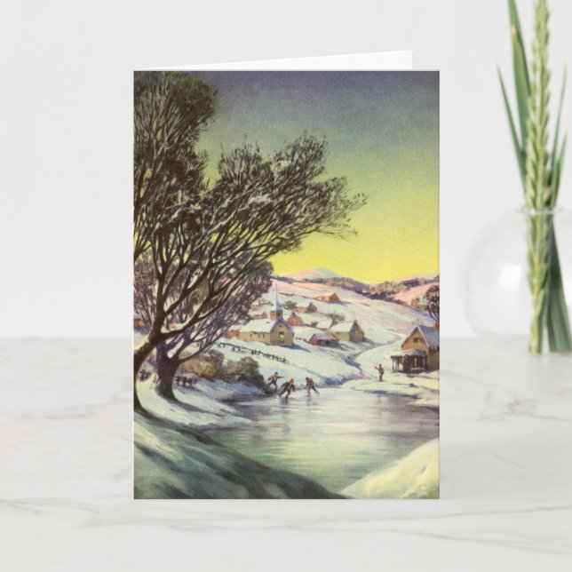 Navidad Vintage, Lago Congelado con Patinadores so (Anverso)