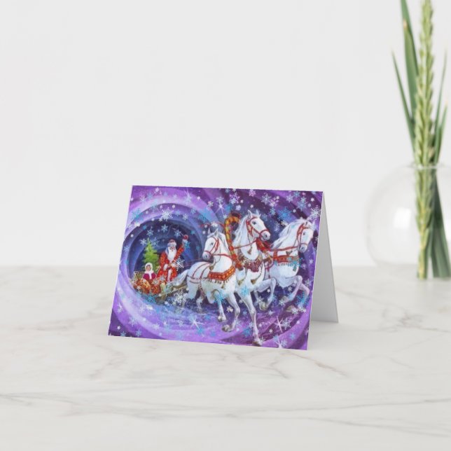 Navidad Vintage Morada Con Santa Y Caballos  (Anverso)