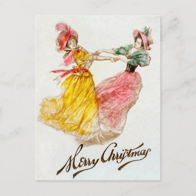 Navidad Vintage Mujeres Bailando (1900) Fiesta (Anverso)