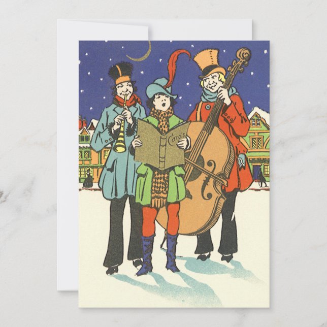 Navidad vintage, músicos que llevan invitación (Anverso)