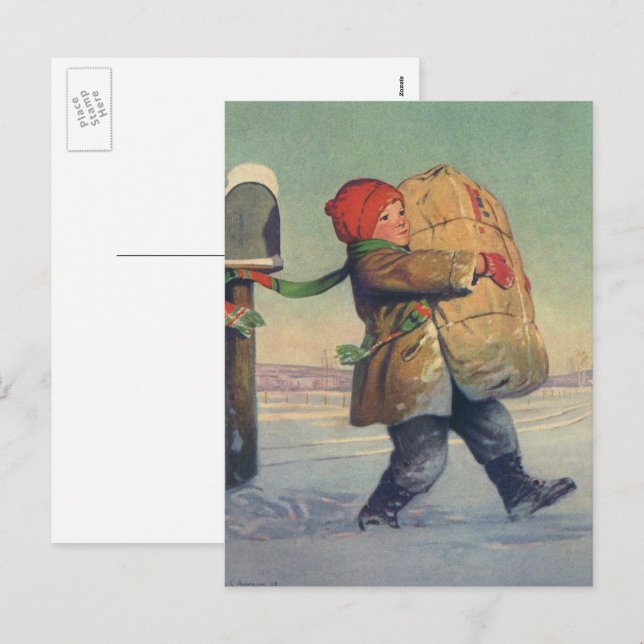 Navidad Vintage, Niño con Paquete Grande (Anverso / Reverso)