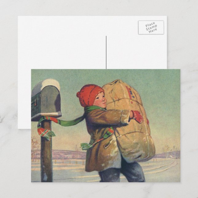 Navidad Vintage, Niño con Paquete Grande (Anverso / Reverso)