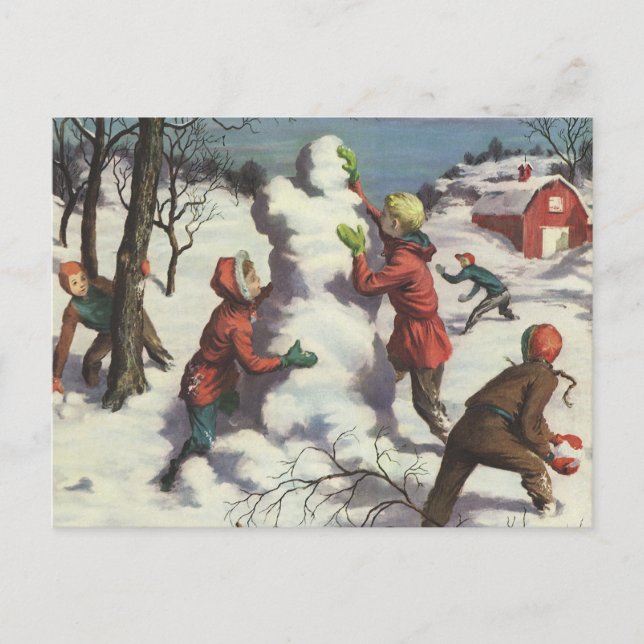 Navidad Vintage, niños pelea de bolas de nieve (Anverso)