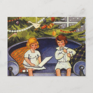 Navidad vintage, niños sentados en un sofá
