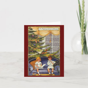 Navidad vintage, niños sentados en un sofá