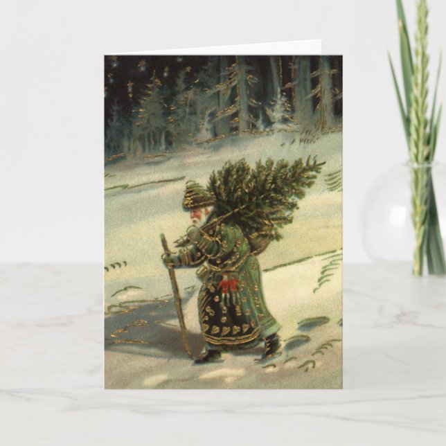 Navidad vintage, Papá Noel cargando un árbol (Anverso)