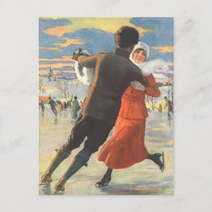Navidad Vintage, Pareja Romántica Patinando sobre