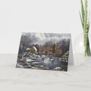 Navidad vintage, primeros patinadores de invierno 