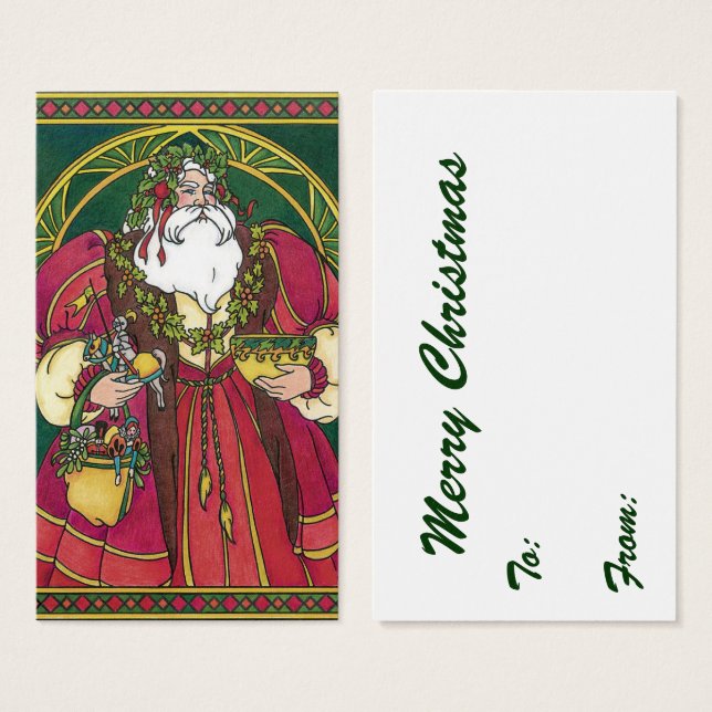 Navidad vintage, Santa Claus con hojas holly (Anverso y reverso)