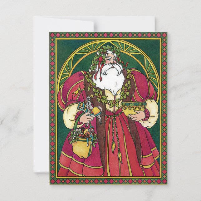 Navidad vintage, Santa Claus con hojas holly (Anverso)