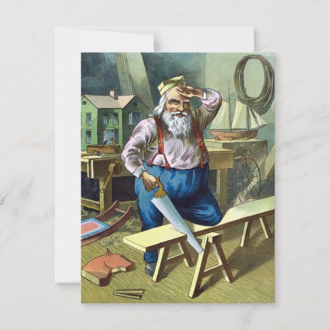 Navidad Vintage, Santa Claus Construyendo Juguetes (Anverso)
