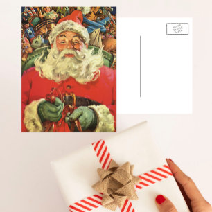 Navidad Vintage, Santa Claus en Trineo con Juguete
