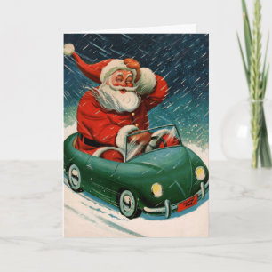 Navidad Vintage, Santa Claus en un Coche Encantado