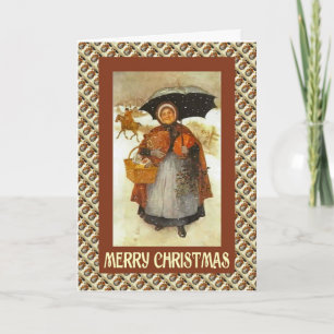 Navidad vintage, señora con una canasta de regalos