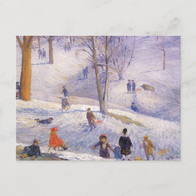 Navidad Vintage, trineo, Central Park Glackens (Anverso)